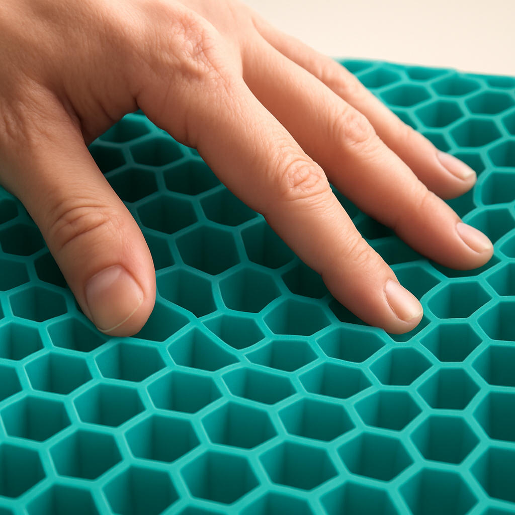 Hand pressing into the Onyx grid, showing localised flex.